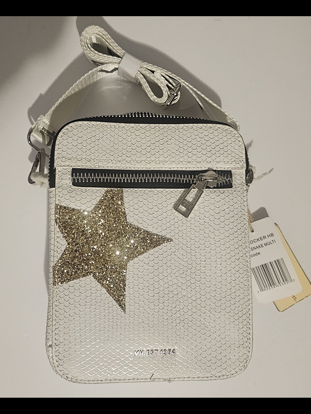 Vintage Havana White Crossbody with Gold Glitter Star Accent
